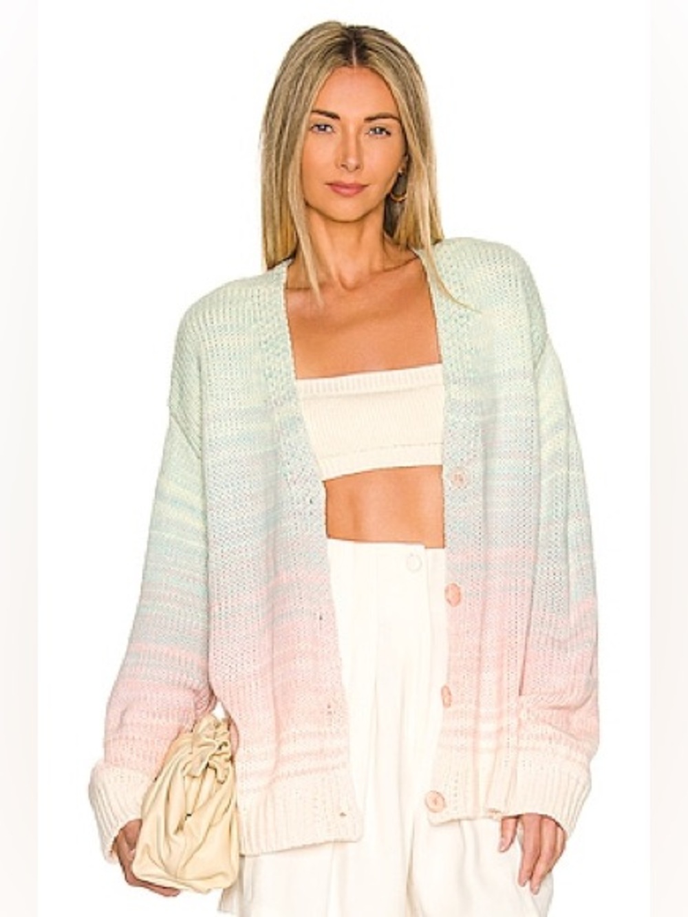 525 America Ombre Cardigan Sweatee in Taffy Size M Chunky Knit Pastel Revolve